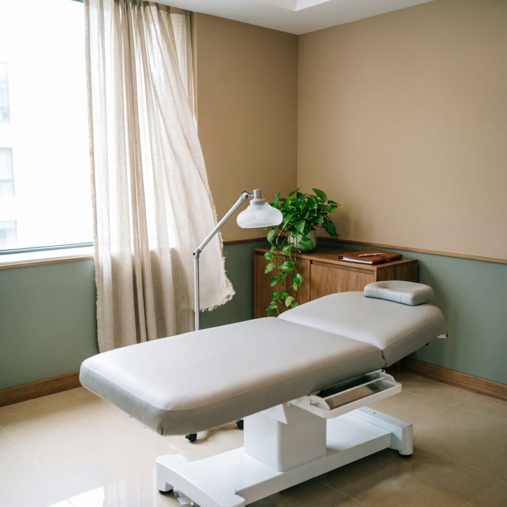 Tranquil dermatology treatment room with soft natural light and calming interiors in Nagpur