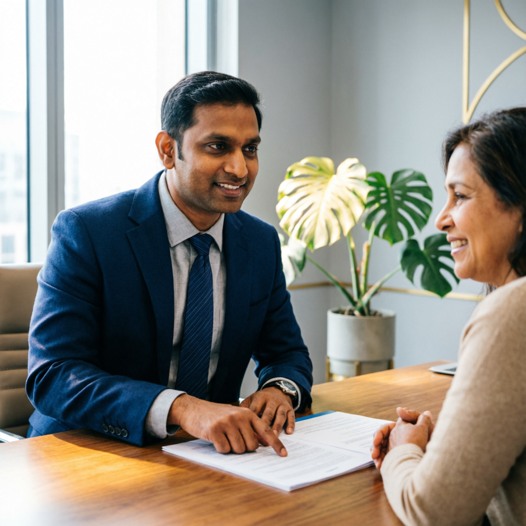 INSURE AUDIT EXPERT advisor in New Delhi explaining an insurance policy document to a client