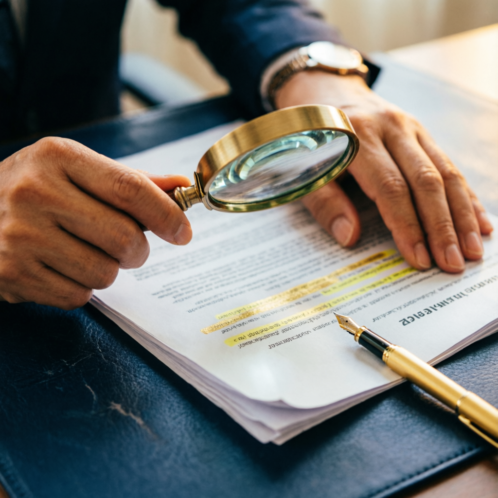 Detailed insurance policy clause analysis with a magnifying glass at INSURE AUDIT EXPERT New Delhi