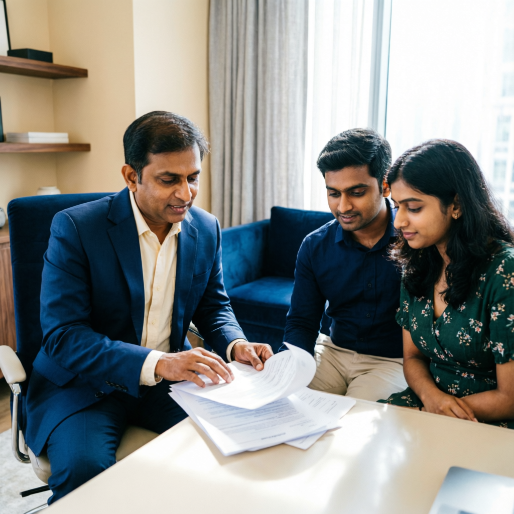 Insurance policy consultation session with a young couple at INSURE AUDIT EXPERT New Delhi