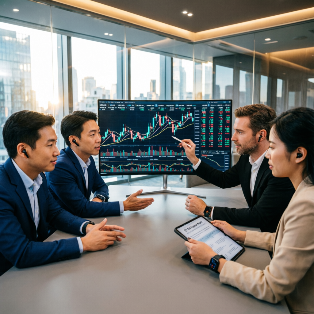 Professional trading team analyzing forex markets and prop firm strategies at PFM Capitals