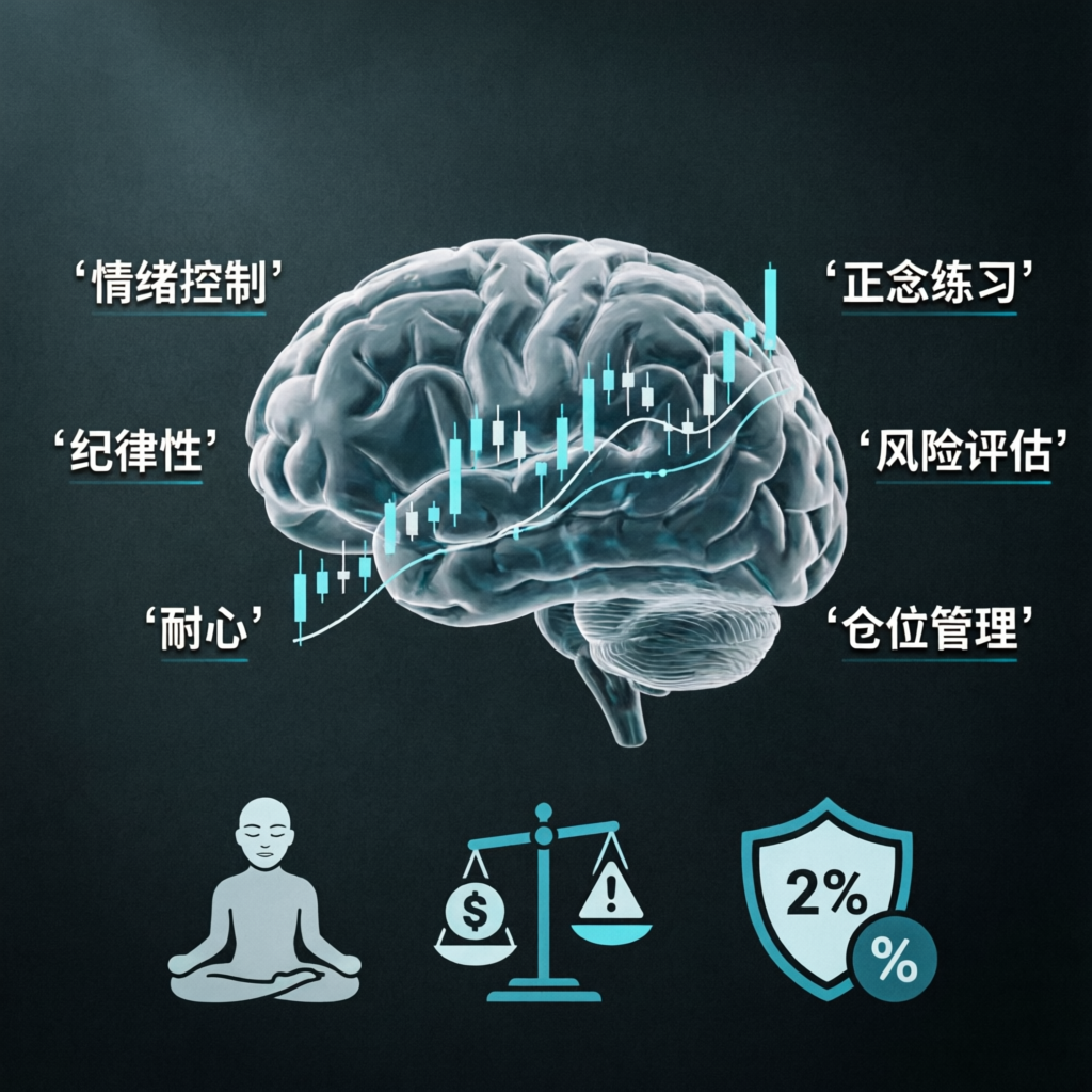 Forex trading psychology concept showing emotional control, discipline, patience, and risk management