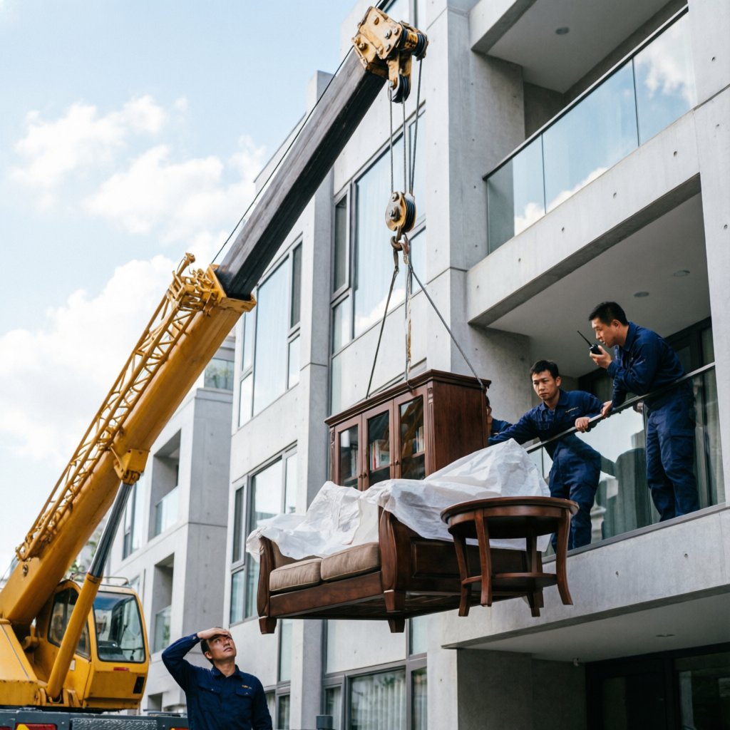Sistema de izado de pianos por fachada o balcón