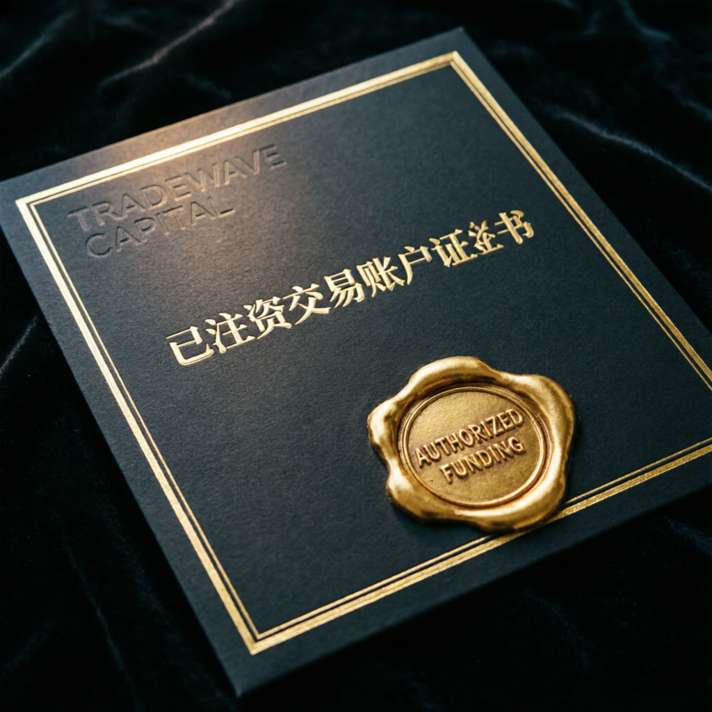 Premium funded trading account certificate with gold seal representing authorized funding