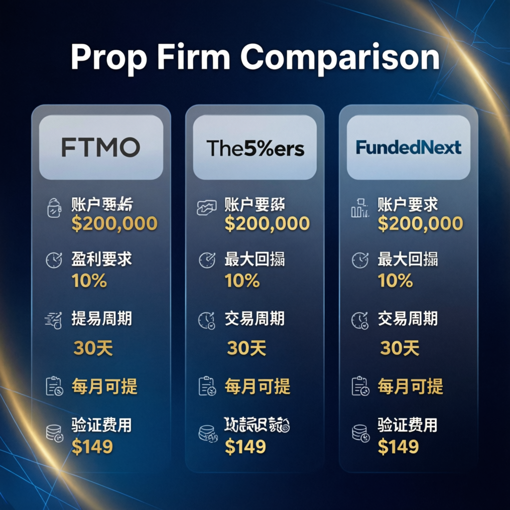 Prop firm comparison infographic showing different trading platform features