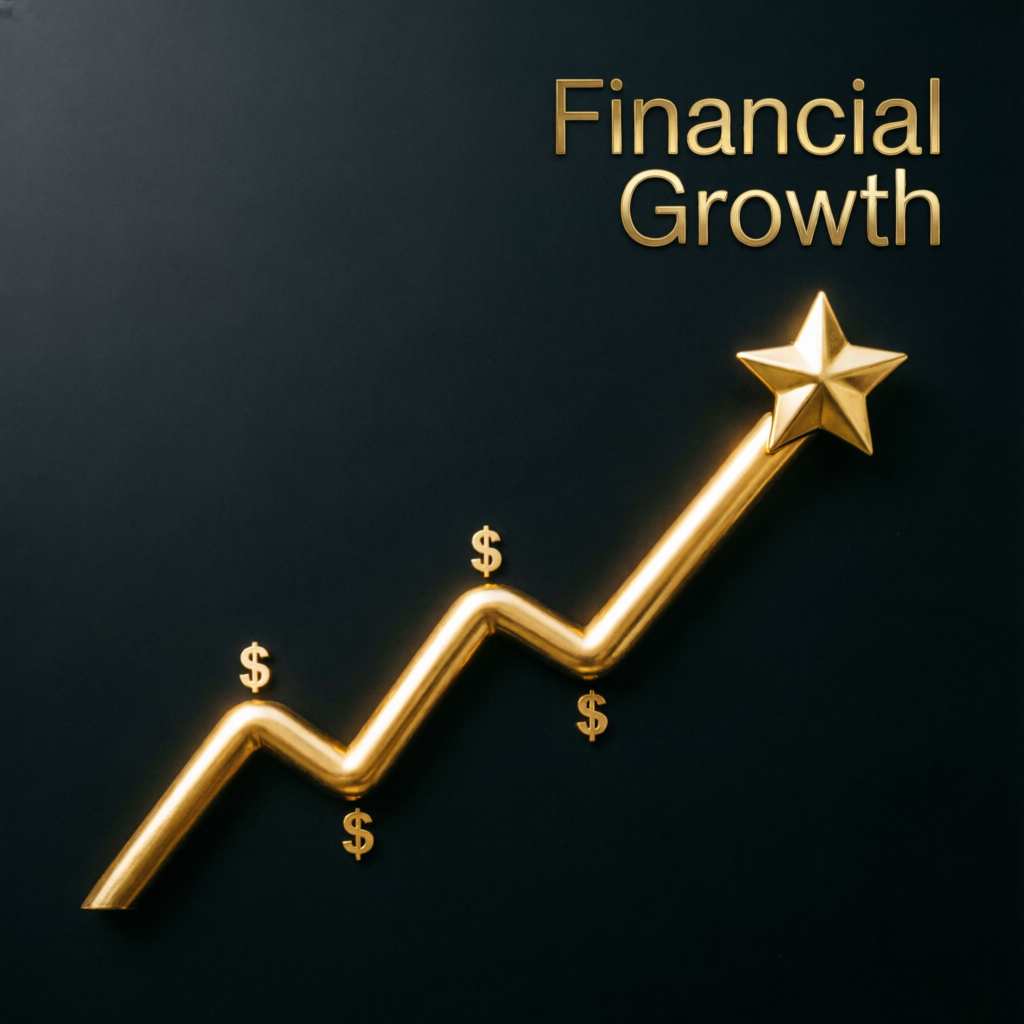 Financial growth chart with golden ascending line representing wealth accumulation