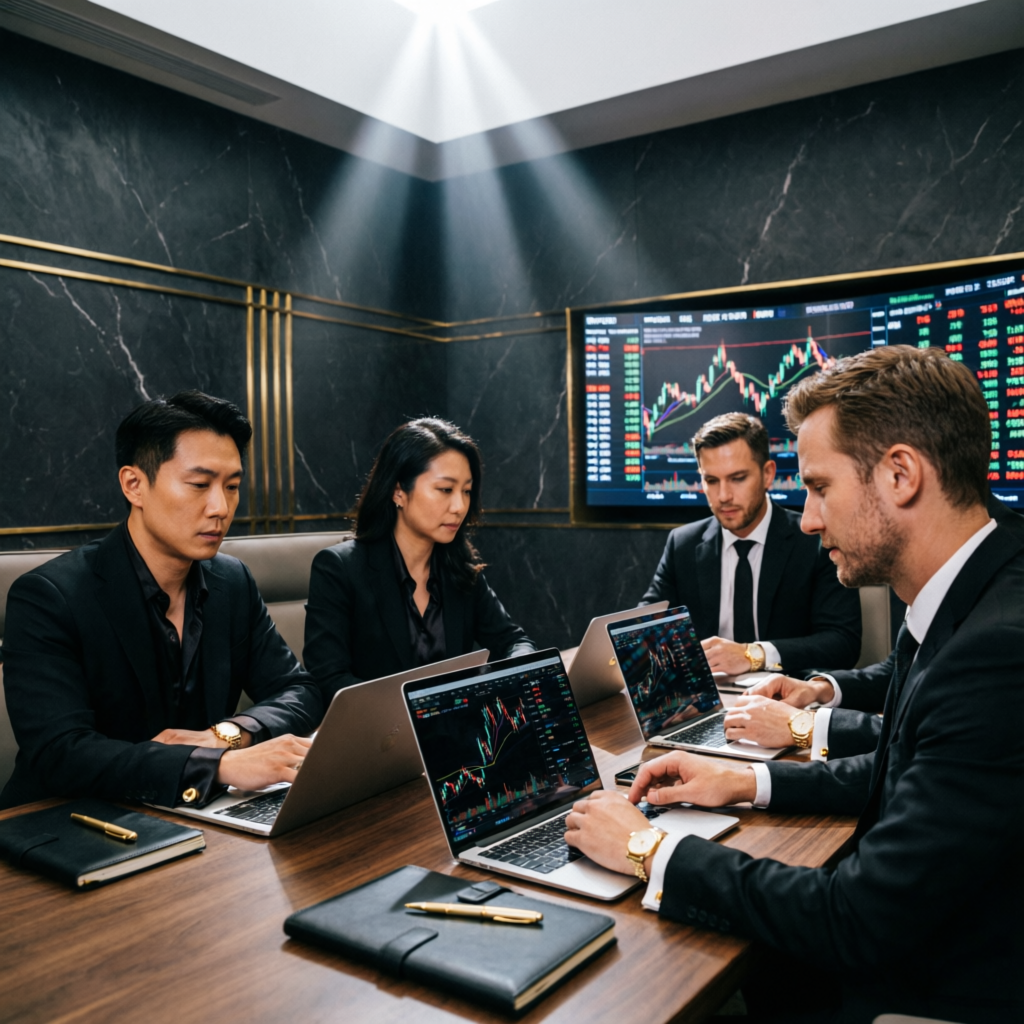 Professional trading team meeting