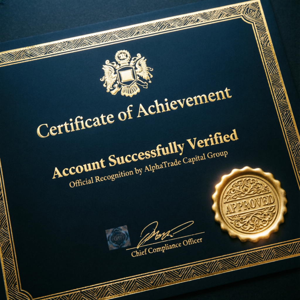 Certificate of Achievement for Successfully Verified Prop Firm Account