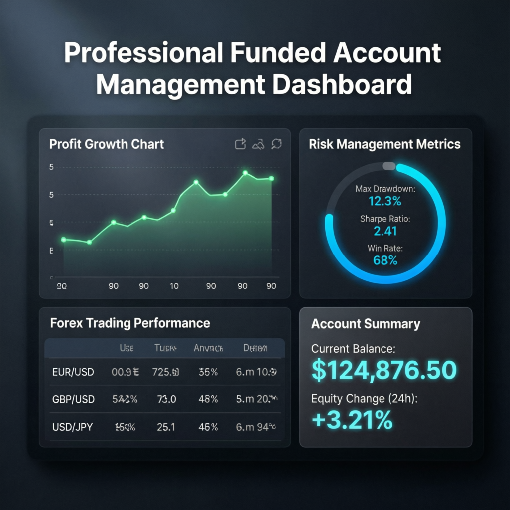 Professional Funded Account Management Dashboard with Profit Growth and Risk Metrics