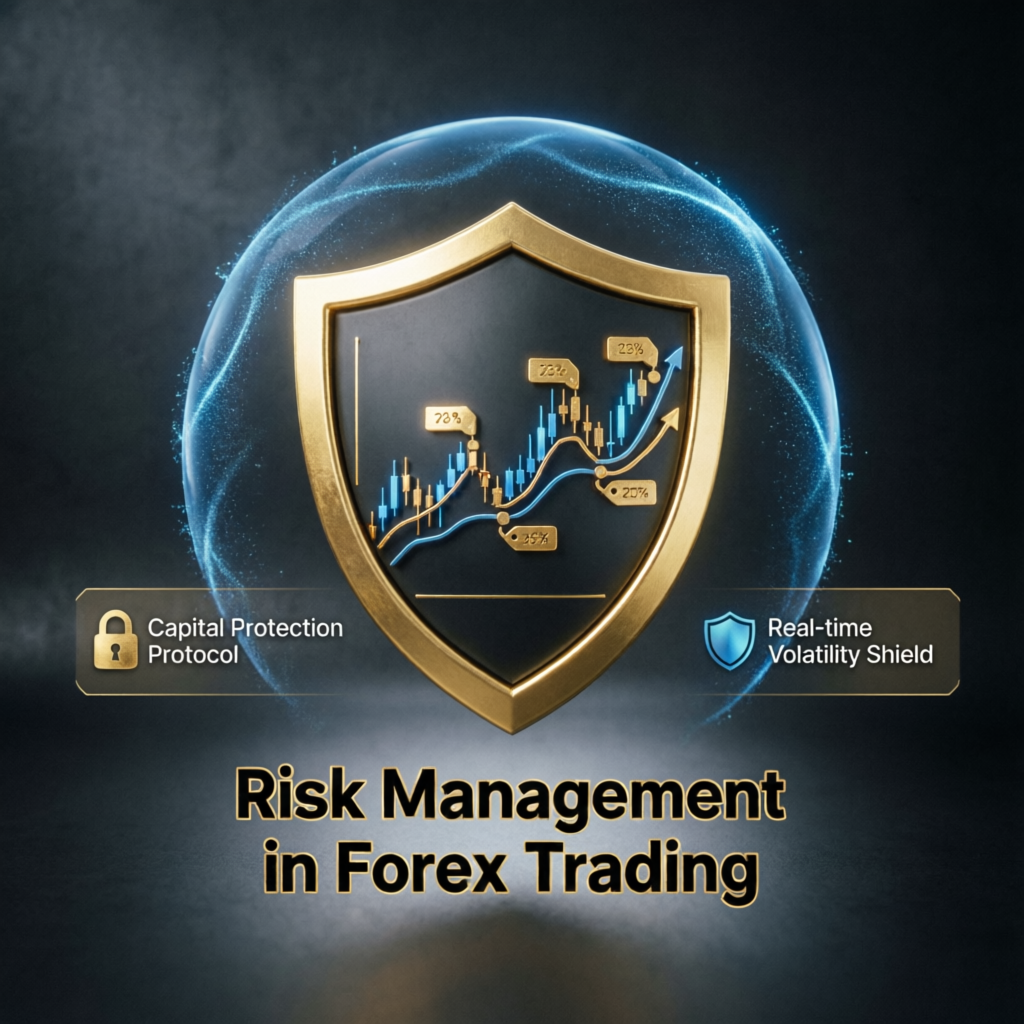 Risk management shield protecting forex trading capital with advanced protocols