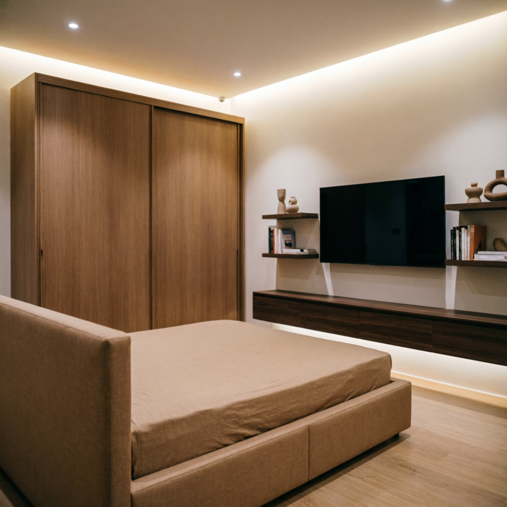 Modular furniture — wardrobe, bed, TV unit & storage by interior designer in Pune