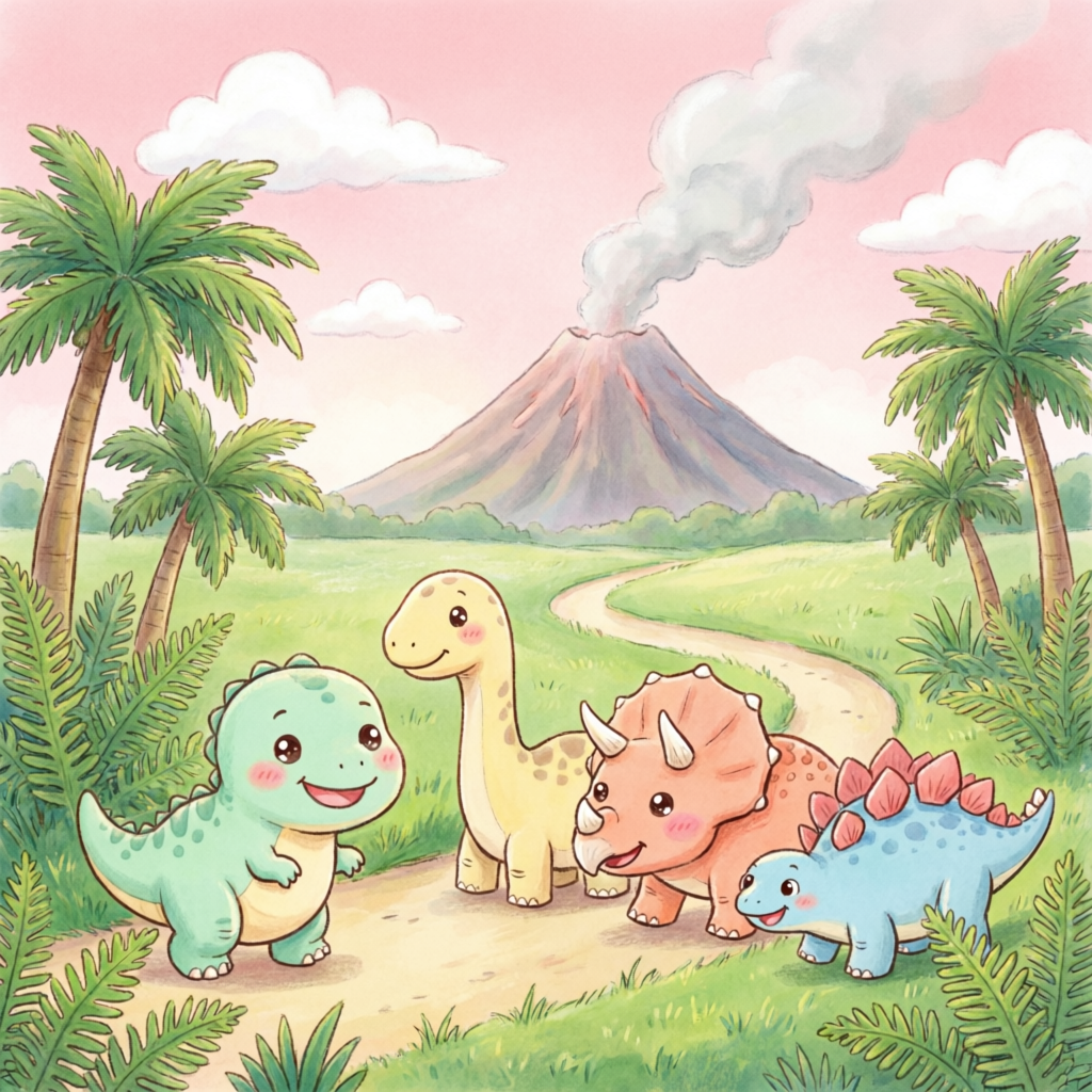 Prehistoric Landscape with Cute Dinosaurs