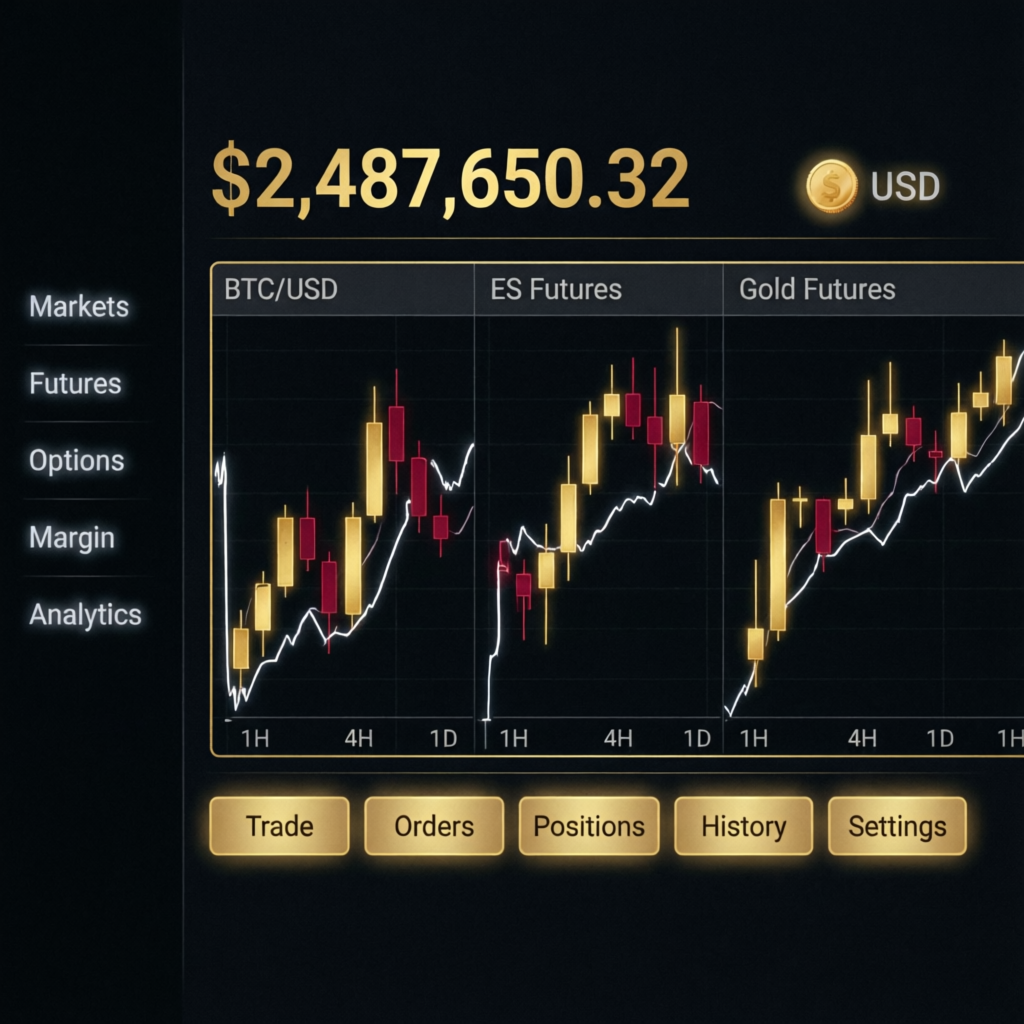 Apex Trader Funding premium trading dashboard with live futures charts and account balance