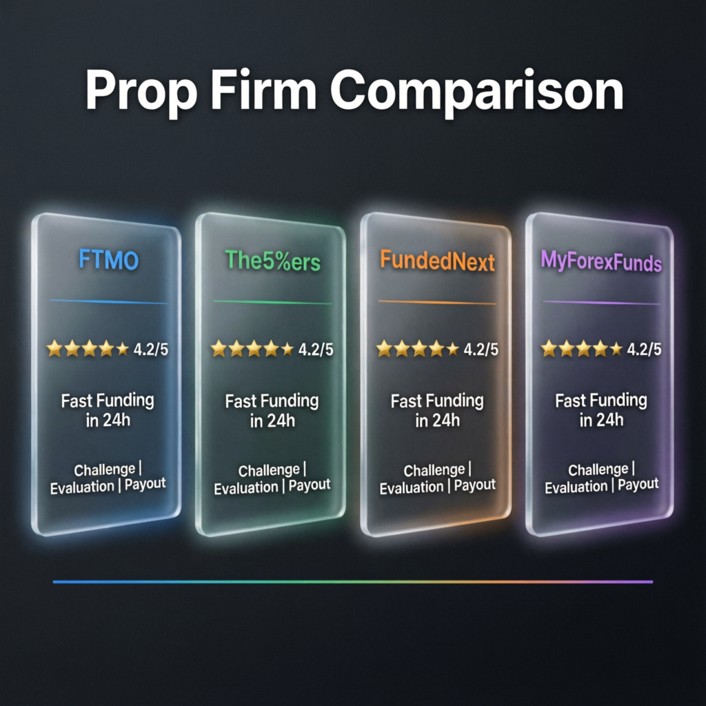 Prop firm comparison showing multiple platform ratings