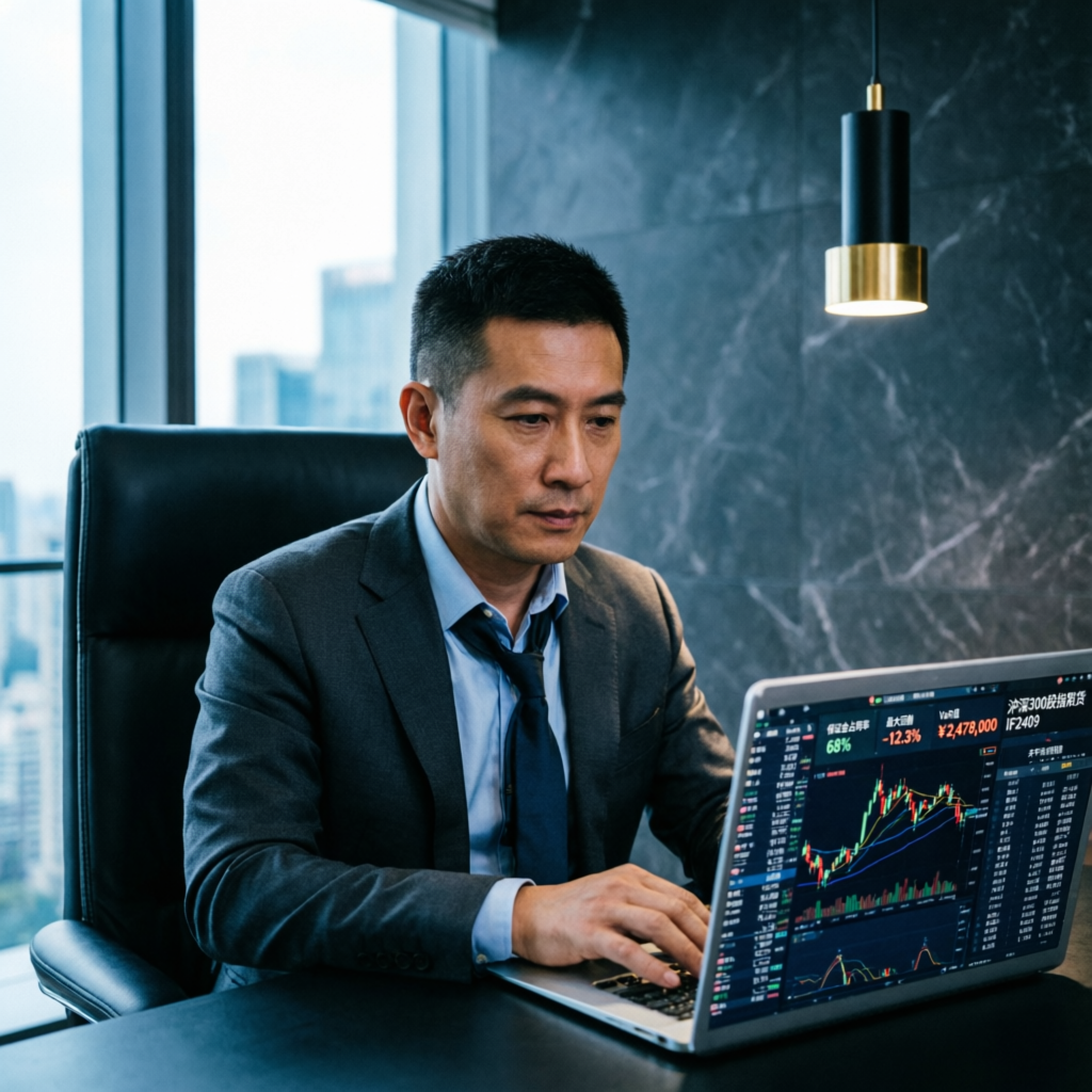 Professional trader using Topstep platform on laptop
