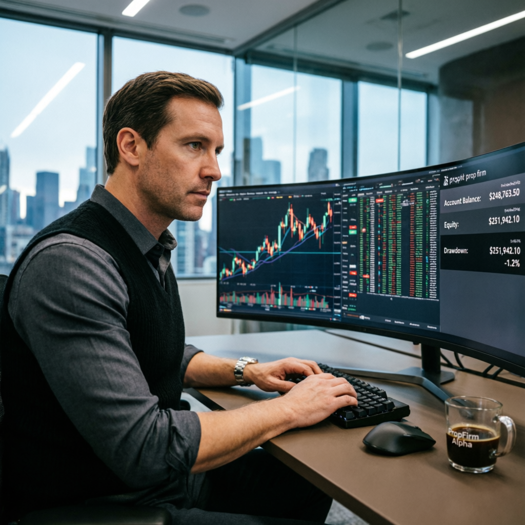 Professional trader using Apex Trader Funding platform for prop firm challenge passing