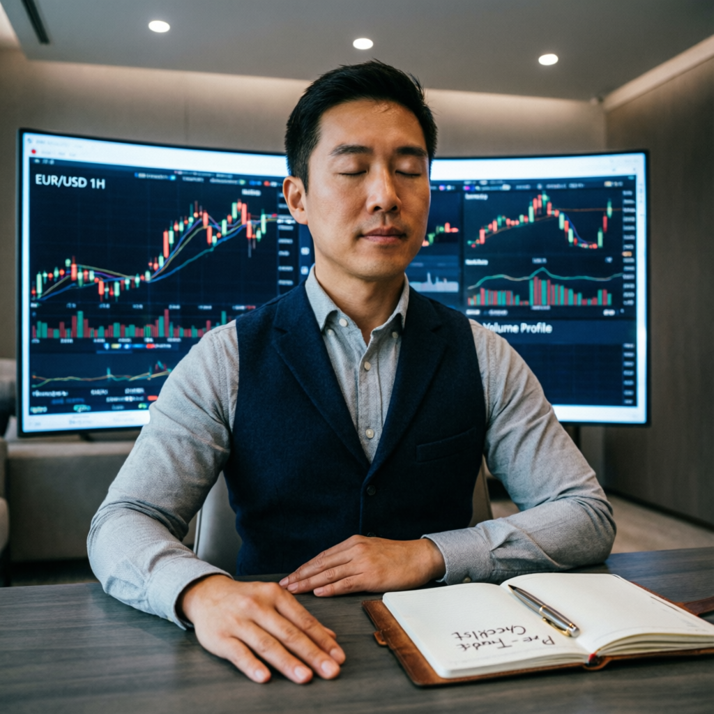 Trading psychology and discipline concept with professional trader