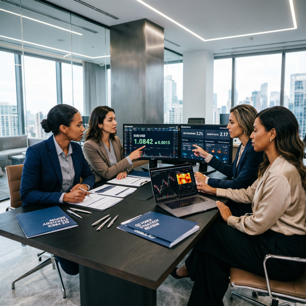 Team of professional forex traders collaborating at PFM Capitals