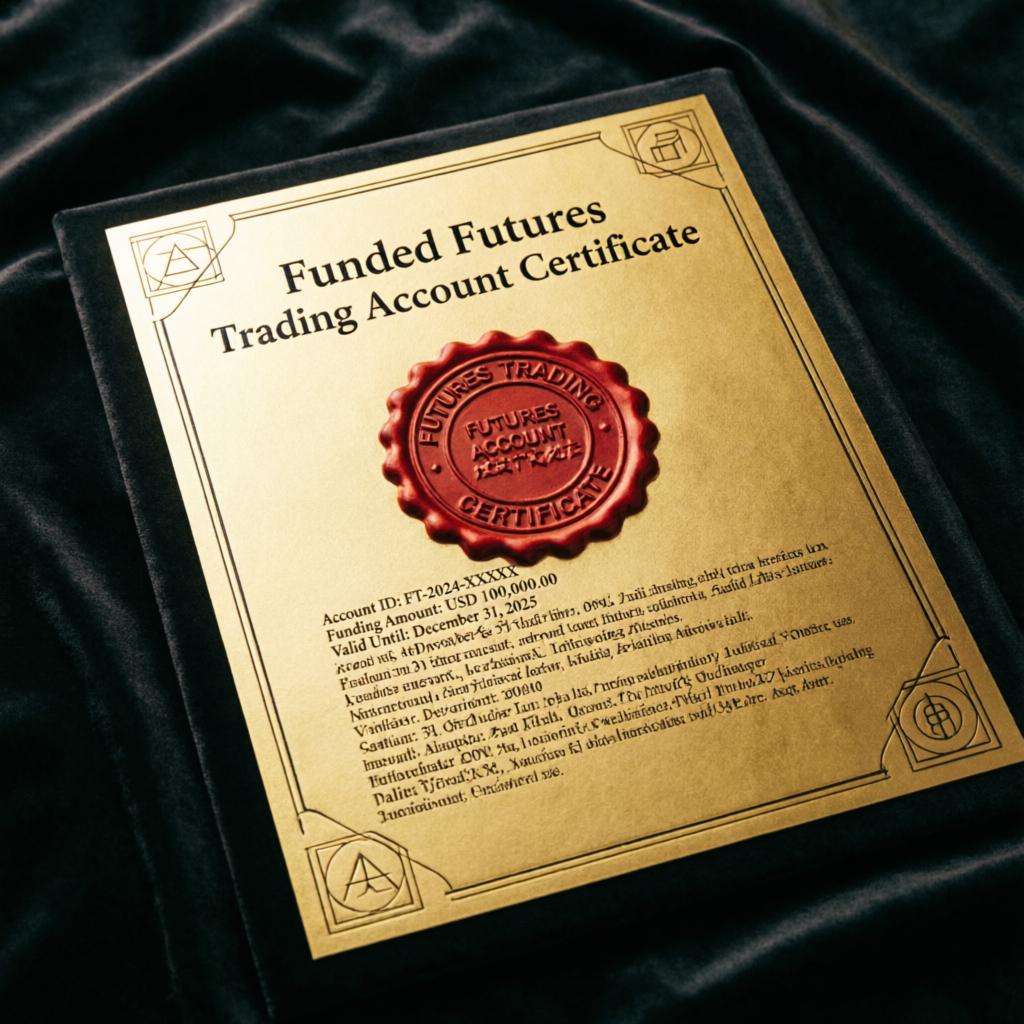 Funded futures trading account certificate with official seal