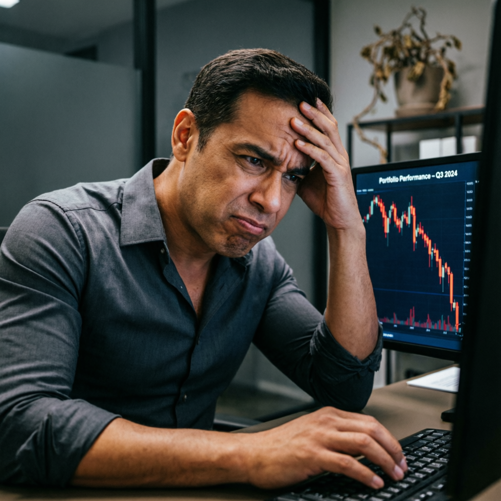 Frustrated trader experiencing emotional trading losses