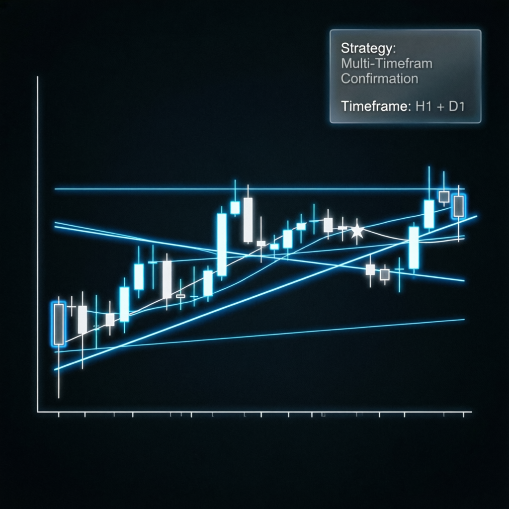 Trading strategy blueprint with candlestick patterns and technical analysis