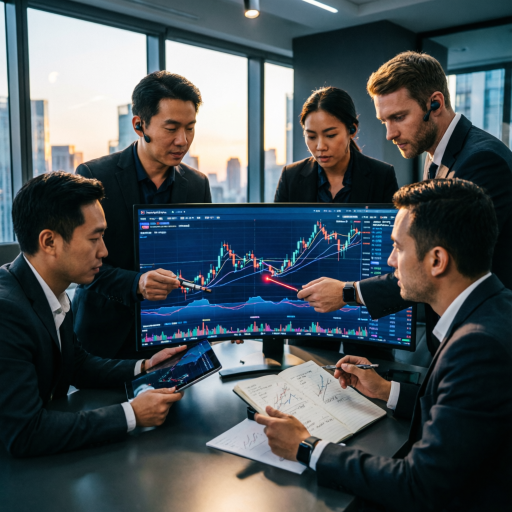 Professional trading team analyzing Alpha Capital Group prop firm challenge strategies