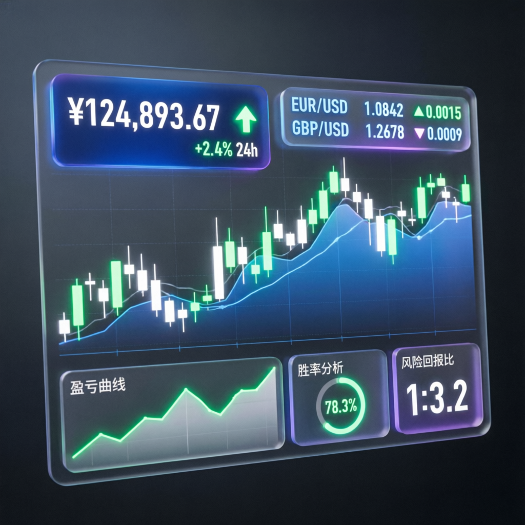 Professional trading dashboard showing forex charts and profit indicators for prop firm passing service