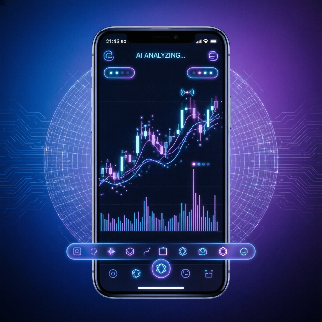 Mobile trading app with AI analysis on smartphone