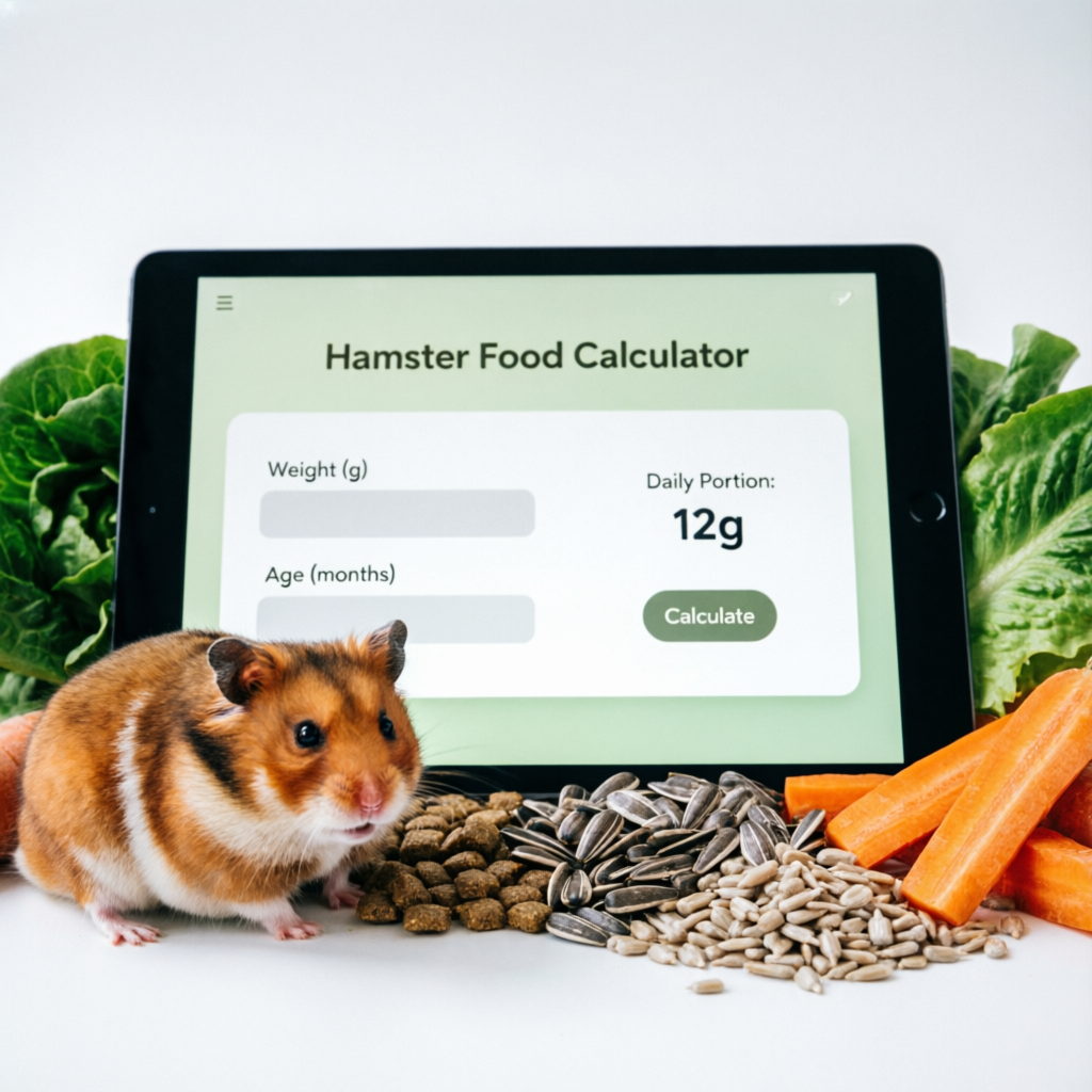 Hamster Food Calculator interface showing daily feeding portions
