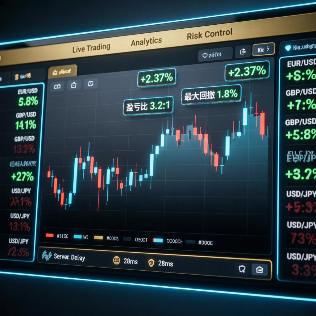 Professional trading dashboard showing live forex charts and profit indicators