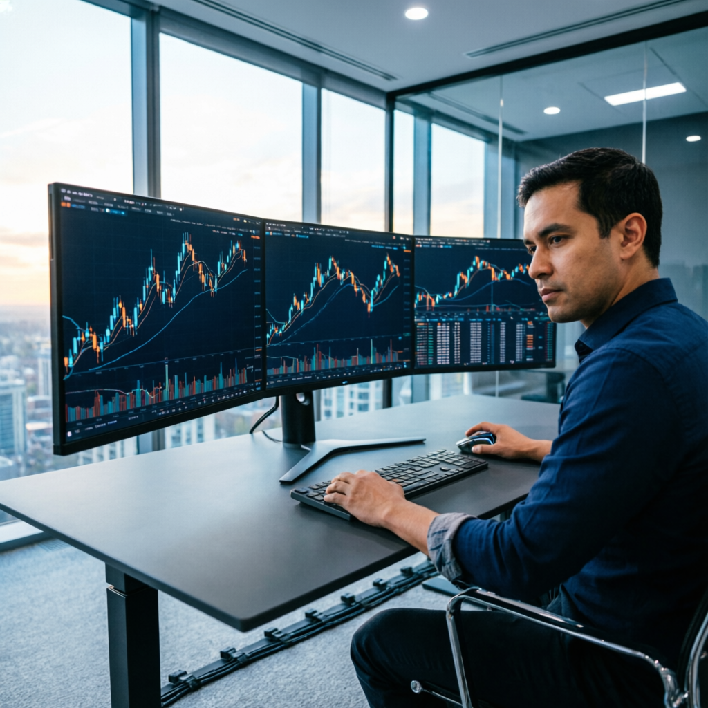 Professional trader analyzing Funding Pips challenge metrics
