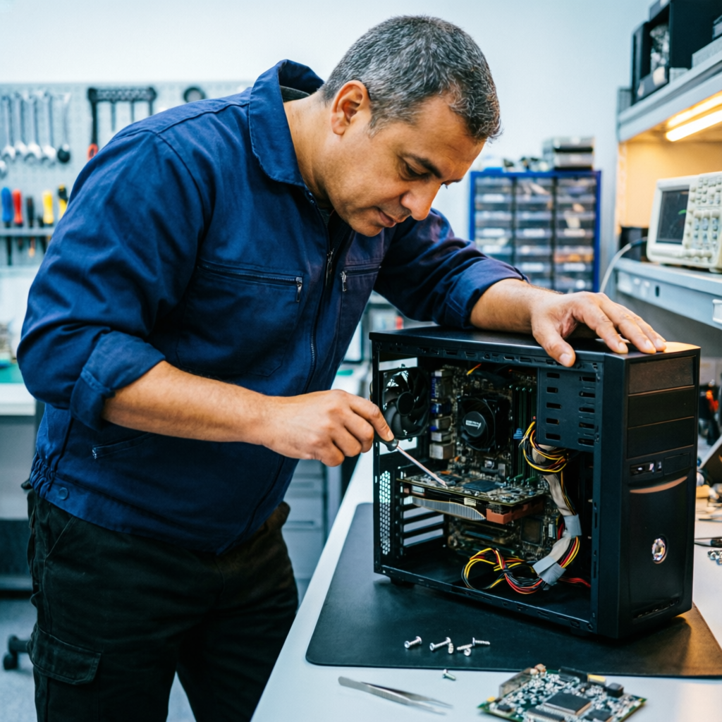 HP desktop service in Mumbai — technician servicing desktop tower