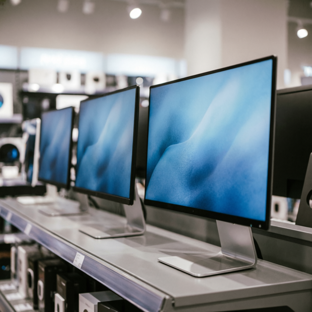 HP monitor line-up on retail shelf Mumbai