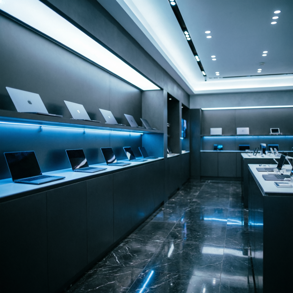 Best HP store in Santacruz Mumbai — HP World laptop showroom with blue LED display wall