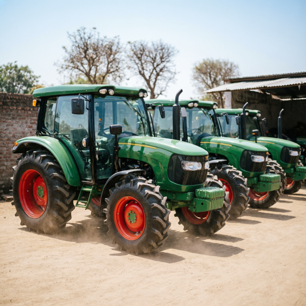 Tractor dealer yard in Chandauli — row of new tractors at Tractor King