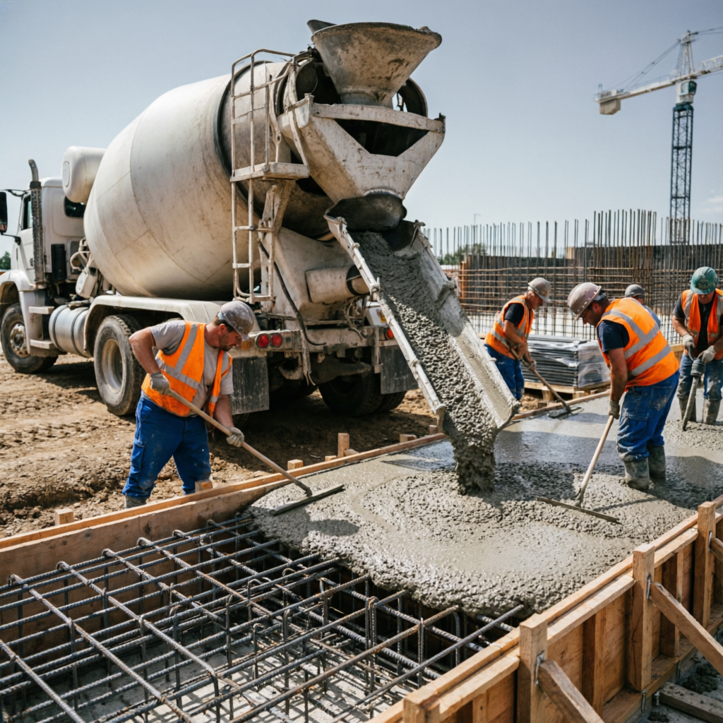 Foundation concrete pour — construction progress in Bhopal