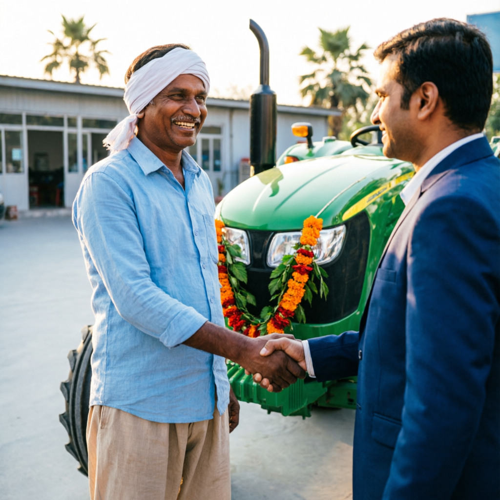 Farmer receiving new tractor from Tractor King Chandauli