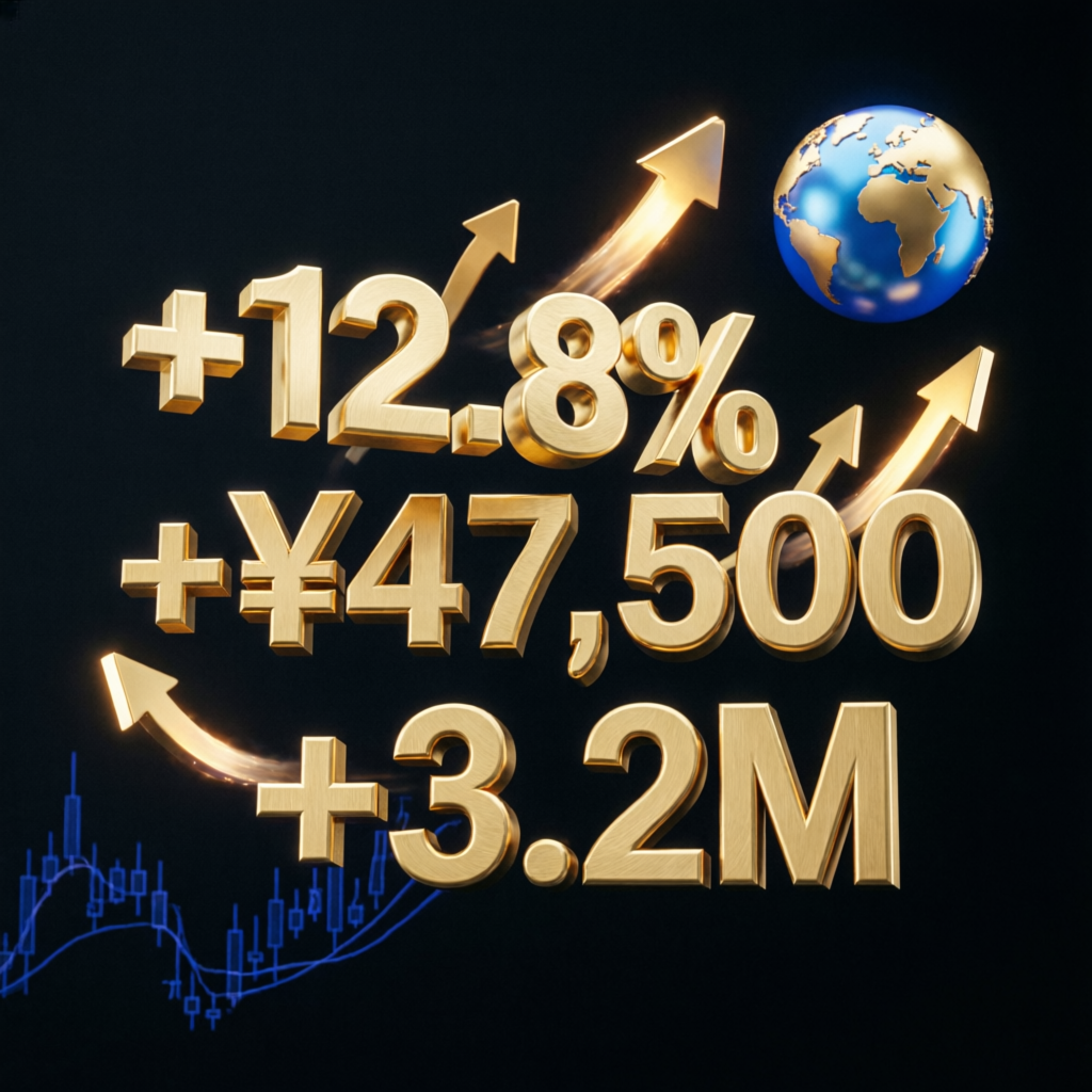 Trading success with profit numbers and upward arrows