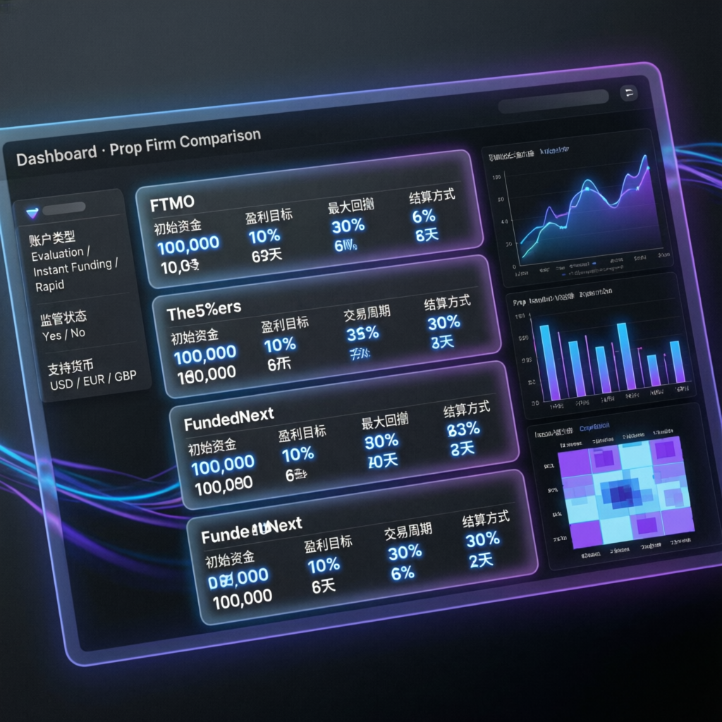 Prop firm comparison dashboard showing Topstep vs competitors analysis