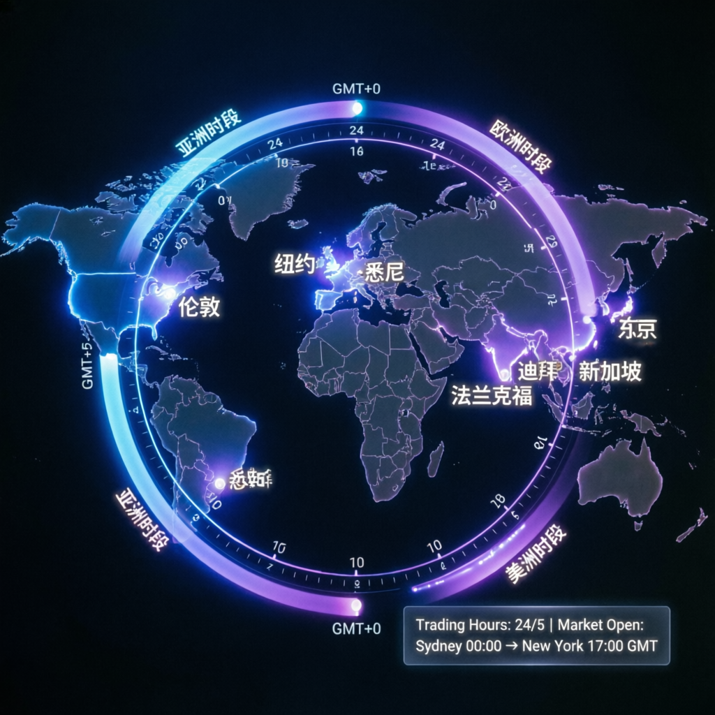 Global trading hours visualization showing Topstep market sessions across different time zones