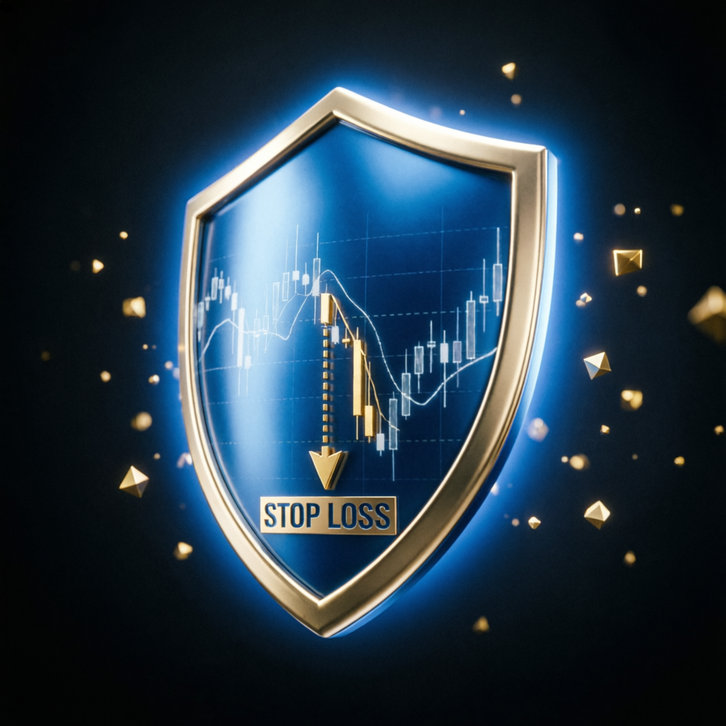 Risk management shield protecting forex trading charts with stop loss visualization