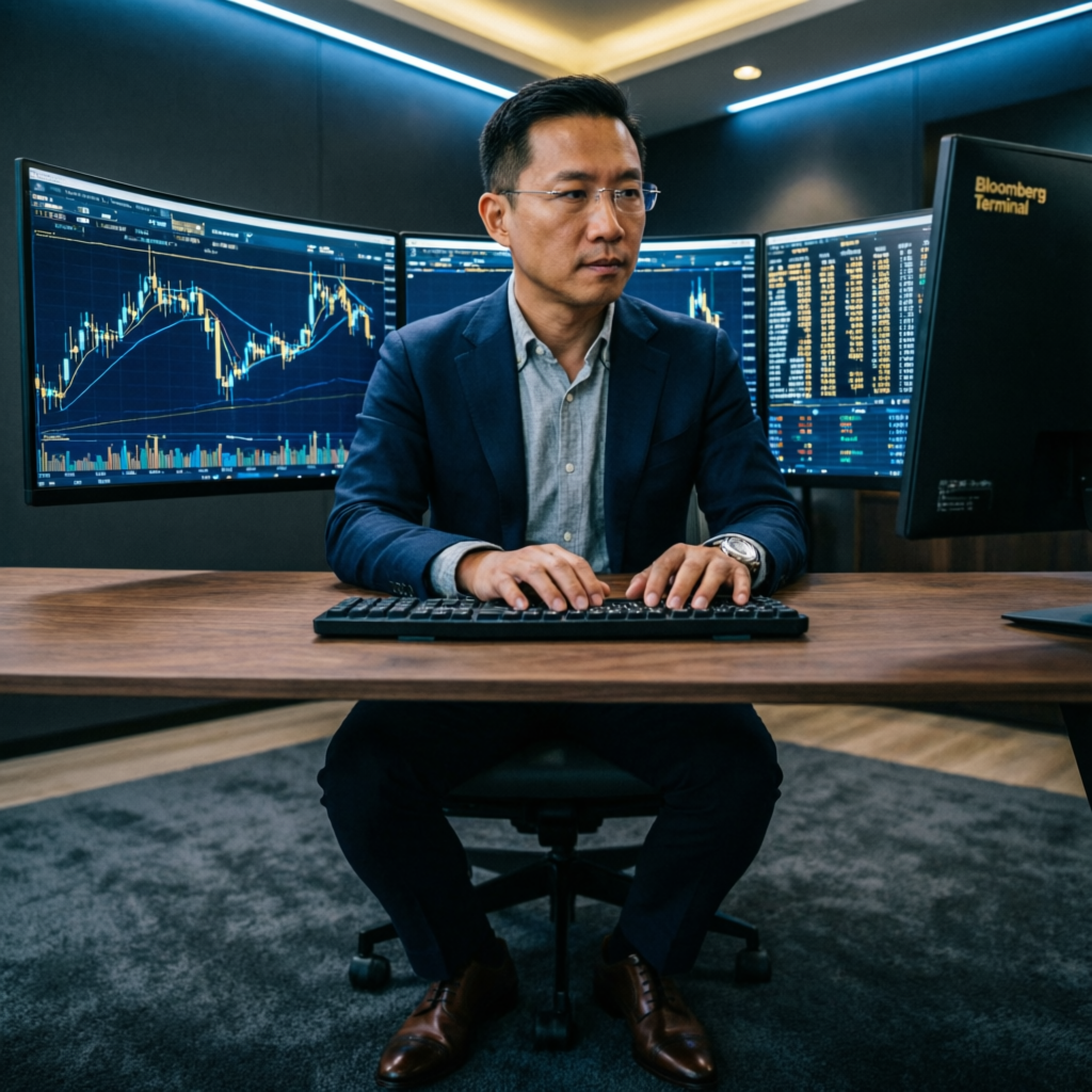 Professional forex trader managing Take Profit Trader funded account with multiple trading charts