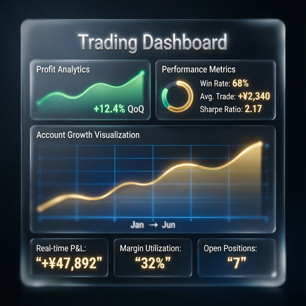 Trading dashboard showing profit analytics and performance metrics for Take Profit Trader Management Service