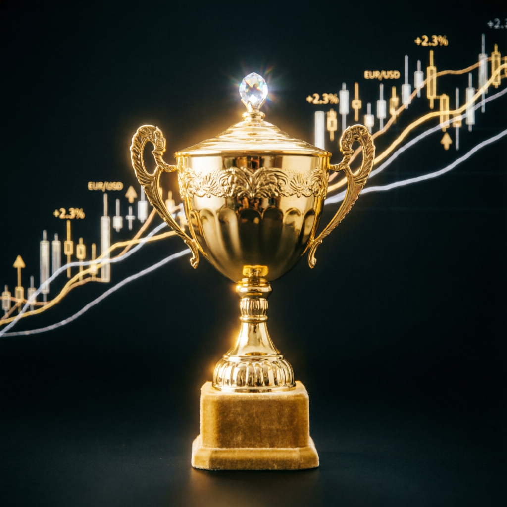 Golden trophy representing prop firm challenge success and achievement