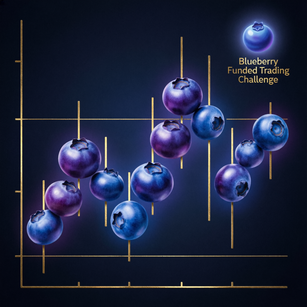 Blueberry Funded Trading Challenge concept with candlestick patterns