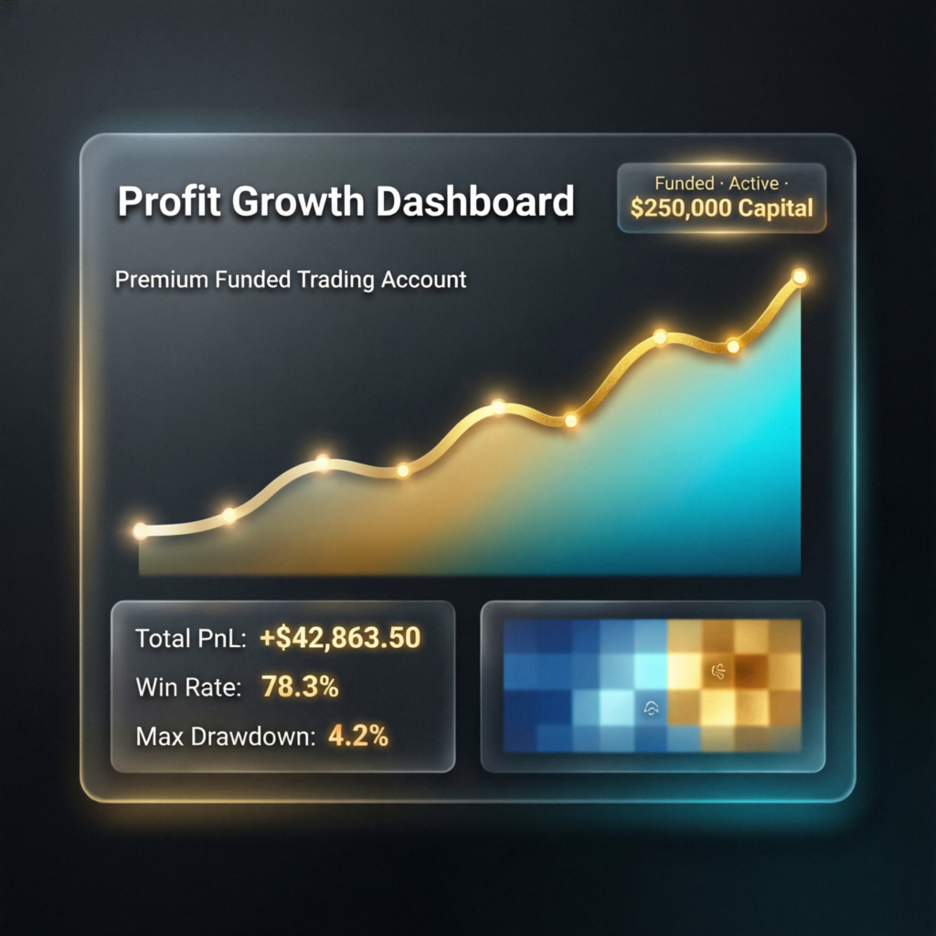 Profit growth dashboard showing premium funded trading account success