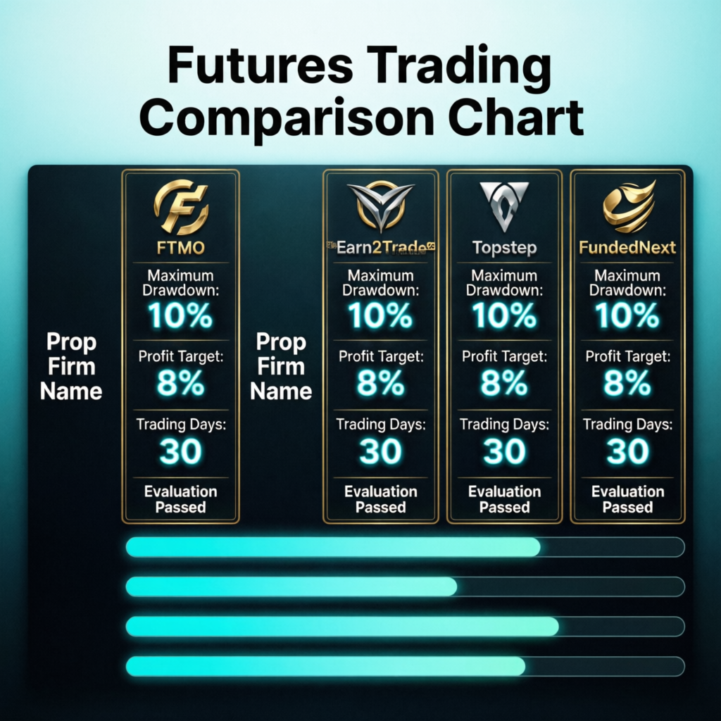 Futures trading comparison chart showing multiple prop firms