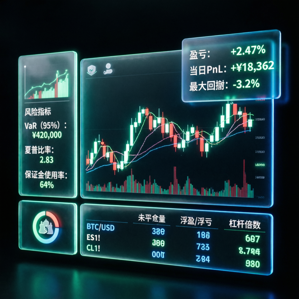 Professional trading dashboard with candlestick charts and risk metrics for My Funded Futures Core Plan