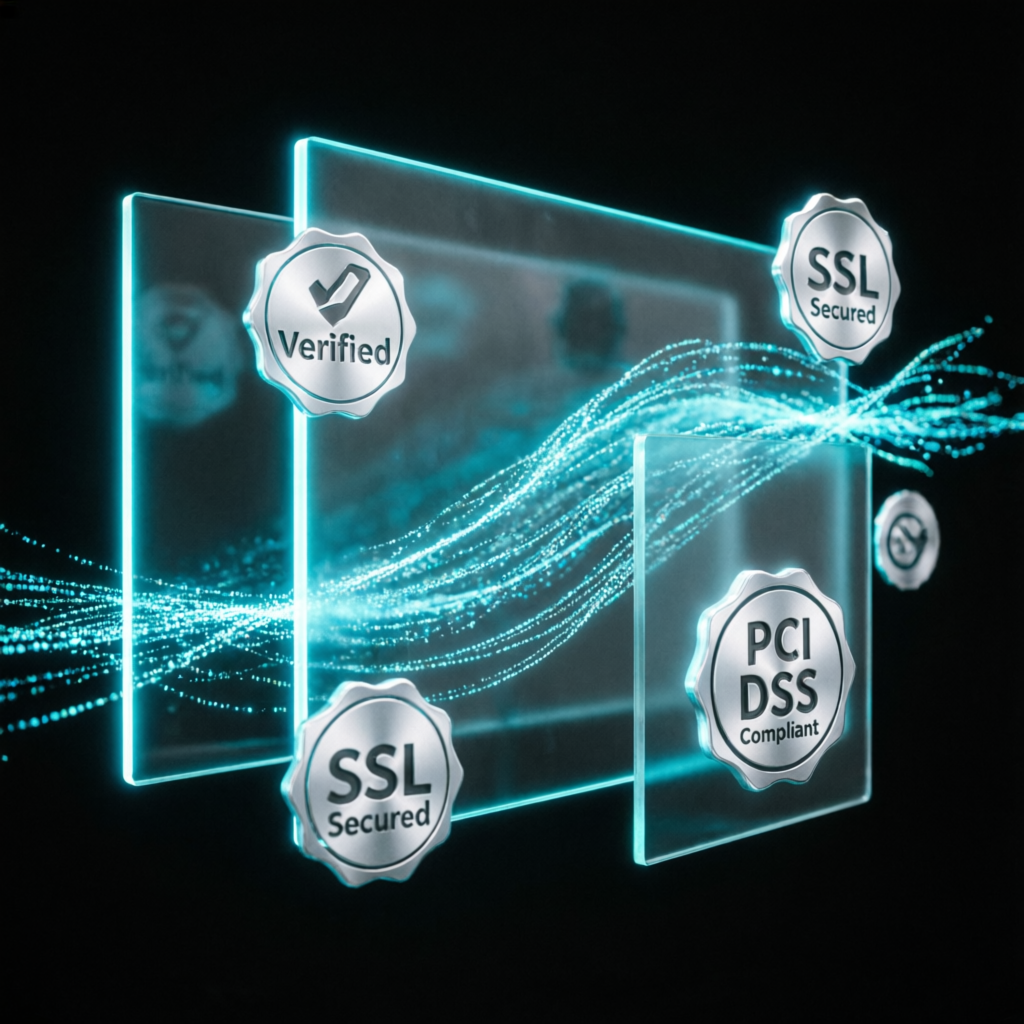 Security and trust visualization with SSL, PCI DSS, and verification badges