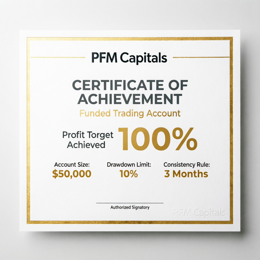 Certificate of Achievement for funded trading account